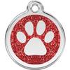 Médaille personnalisable pour chien pailletée rouge motif patte