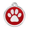 Médaille personnalisable pour chien pailletée rouge motif patte
