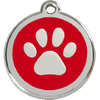 Médaille chien rouge motif patte gravée