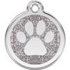 Médaille argent à paillettes motif patte pour chien et chat