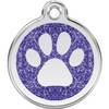 Médaille avec paillettes bleu foncé motif patte pour chien et chat