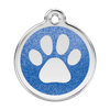 Médaille avec paillettes bleu foncé motif patte pour chien et chat