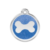 Médaille avec paillettes bleu foncé motif os pour chien
