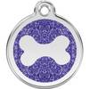 Médaille avec paillettes bleu foncé motif os pour chien