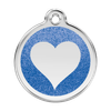 Médaille avec paillettes bleu foncé motif cœur pour chien et chat