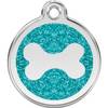 Médaille avec paillettes bleu turquoise motif os pour chien