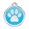 Médaille chien avec gravure paillettes bleue turquoise motif patte