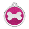 Médaille à paillettes rose bonbon motif os pour chien