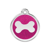 Médaille à paillettes rose bonbon motif os pour chien