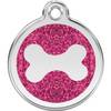 Médaille à paillettes rose bonbon motif os pour chien