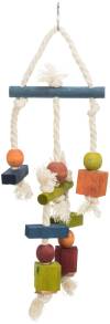 Jouet oiseau bois coloré sur corde 24cm