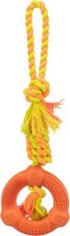 Corde de jeu avec anneau plastique pour chien