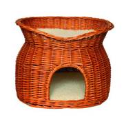 Panier osier avec niche pour chat marron dôme double couchette