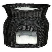 Panier en osier pour chat avec niche, dôme double couchette noir