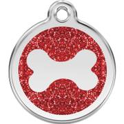Médaille rouge motif os pour chien