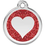 Médaille pailletée rouge motif cœur pour chien et chat