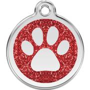 Médaille personnalisable pour chien pailletée rouge motif patte