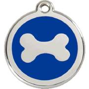 Médaille pour chien gravée bleue à motif os