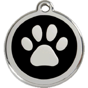 Médaillon collier chien noir motif patte gravé