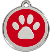 Médaille chien rouge motif patte gravée