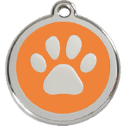Médaille chien gravée orange motif patte