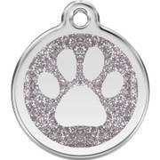 Médaille argent à paillettes motif patte pour chien et chat