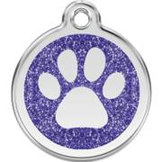Médaille avec paillettes bleu foncé motif patte pour chien et chat