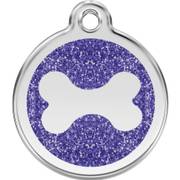 Médaille avec paillettes bleu foncé motif os pour chien