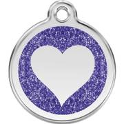 Médaille avec paillettes bleu foncé motif cœur pour chien et chat