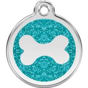 Médaille avec paillettes bleu turquoise motif os pour chien