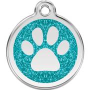 Médaille chien avec gravure paillettes bleue turquoise motif patte