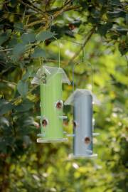 Mangeoire oiseaux distributeur graines métal vert
