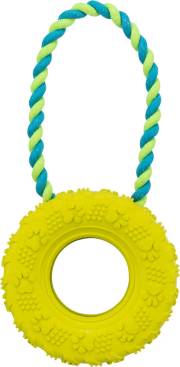 Jouet pneu avec corde pour chien destructeur 31 cm