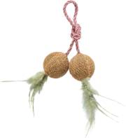 2 balles sur une corde avec plumes pour chaton