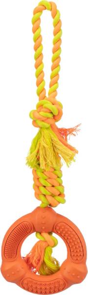 Corde de jeu avec anneau plastique pour chien