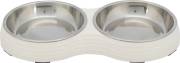 Set gamelle double chat inox mélaminé blanc
