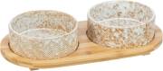 Gamelle double en bois, céramique et bambou pour chien et chat