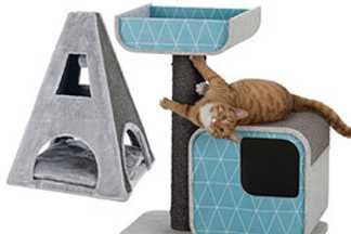 Arbre à chat design, bois, blanc, gris, noir