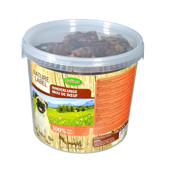 Friandise pour chien au mou de bœuf séché en seau Bubimex
