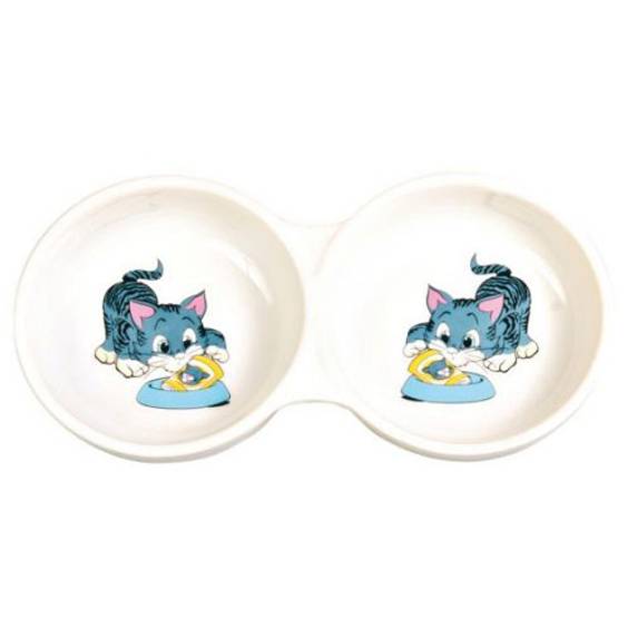 Gamelle double pour chat gris