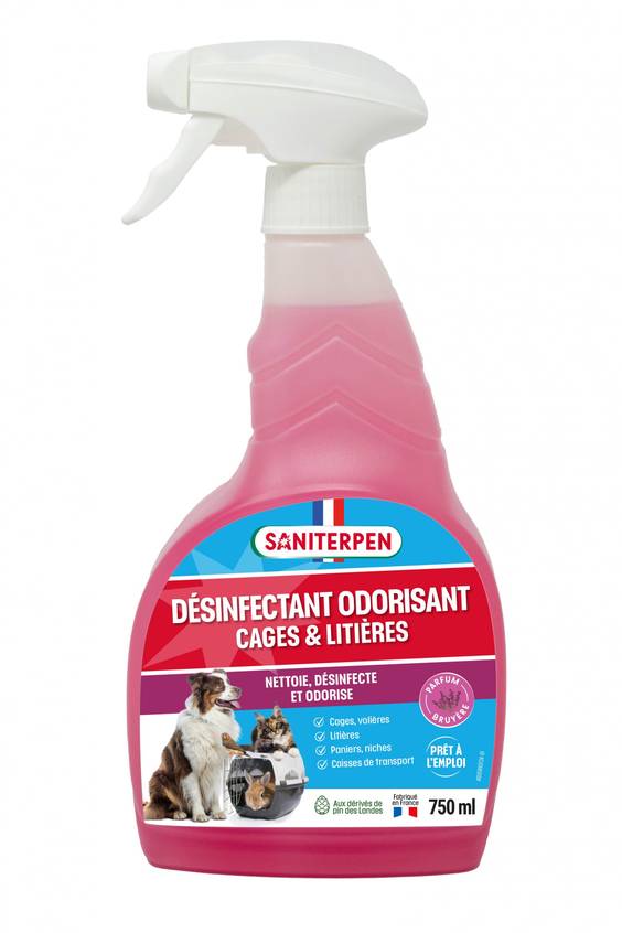 Saniterpen Nettoyant toilette pour chat, nettoie, désinfecte, odorise - Spray 750 ml