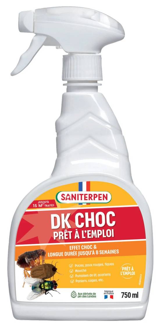 Saniterpen Insecticide DK Choc élimine puces et poux rouges pour Chien et Chat