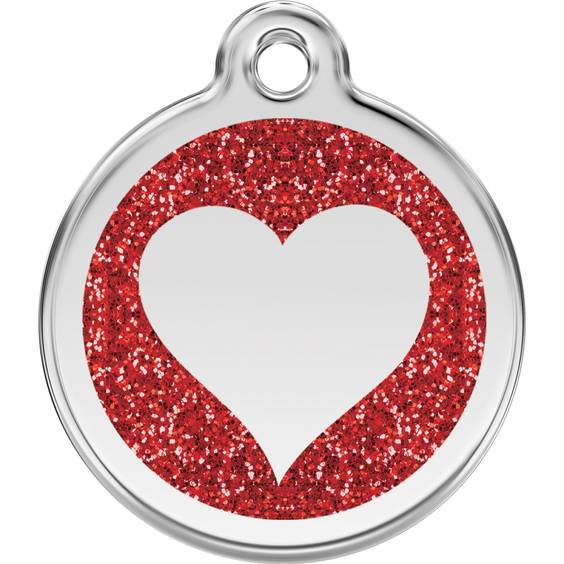 Médaille pailletée rouge motif cœur pour chien et chat