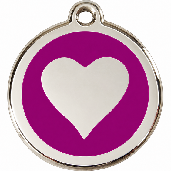 Médaille gravure profonde garantie motif cœur violet pour Chien et Chat