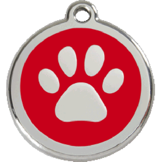 Médaille chien rouge motif patte gravée