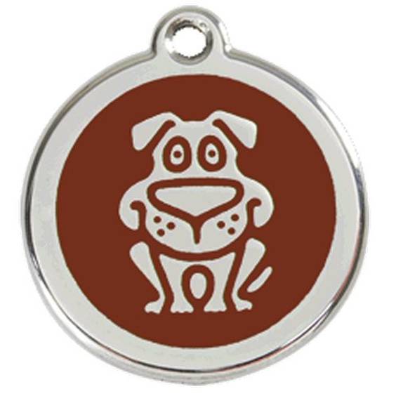 Médaille marron motif chien nom et téléphone gravés