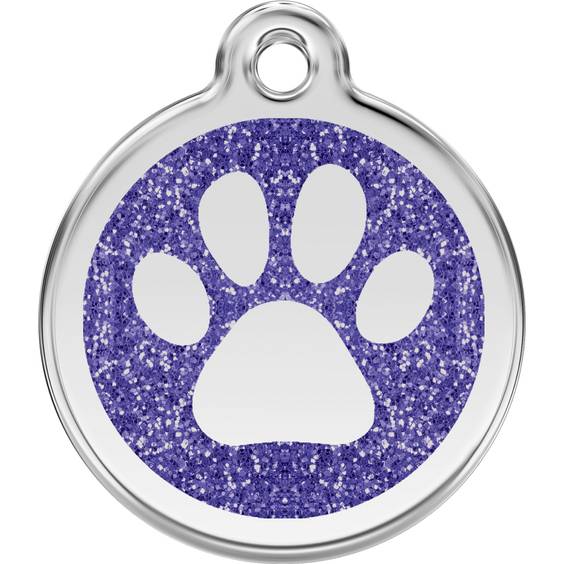 Médaille avec paillettes bleu foncé motif patte pour chien et chat