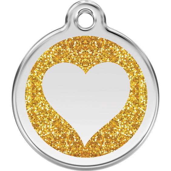 Médaille avec paillettes or motif cœur pour chien et chat
