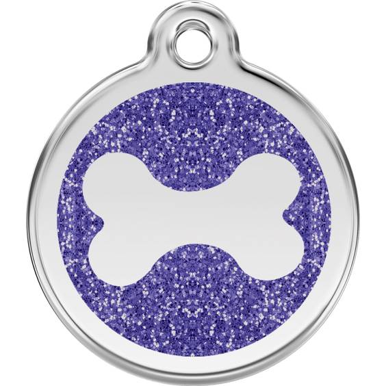 Médaille avec paillettes bleu foncé motif os pour chien