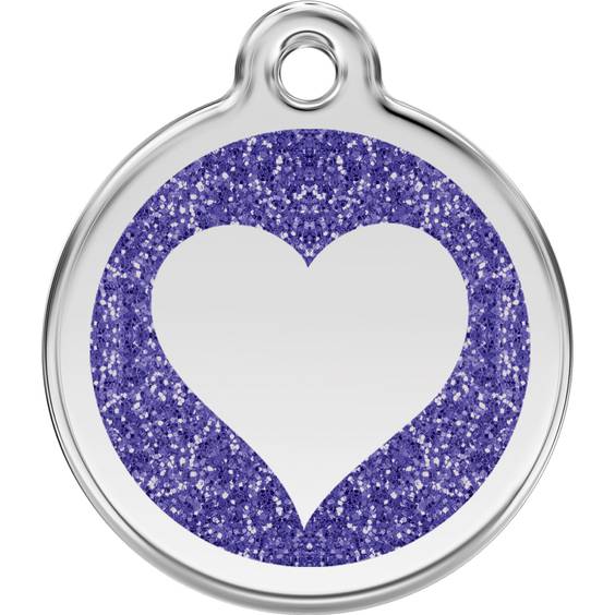 Médaille avec paillettes bleu foncé motif cœur pour chien et chat
